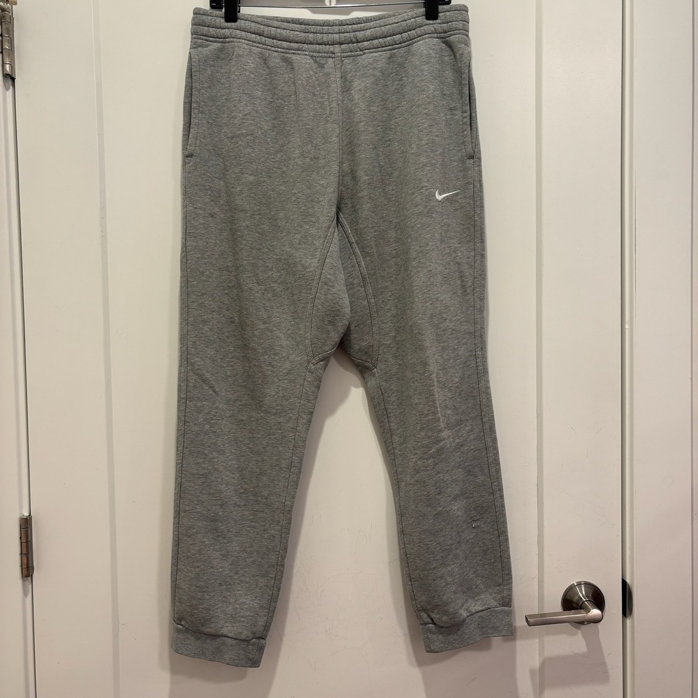 Nike Mens Sportswear Fleece Joggers Heather Grey Large Swoosh Sweatpants‎